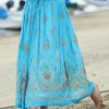 Women * | Ananda'S Collection | Turquoise & Orange Floral Drawstring Max Skirt Women