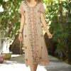 Women * | Ananda'S Collection | Beige Floral Embroidered Bell-Sleeve Shift Dress Women