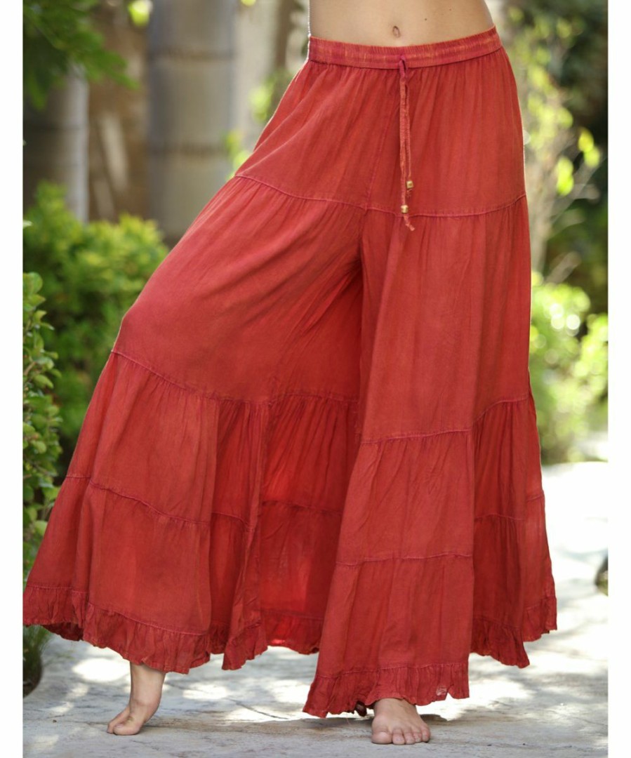 Women * | Ananda'S Collection | Rust Tiered Tie-Waist Palazzo Pants Women