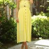 Women * | Ananda'S Collection | Yellow Button-Up Smocked Sleeveless Midi Dress Women