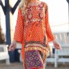 Women * | Ananda'S Collection | Orange & Yellow Patchwork Long-Sleeve Shift Dress Women