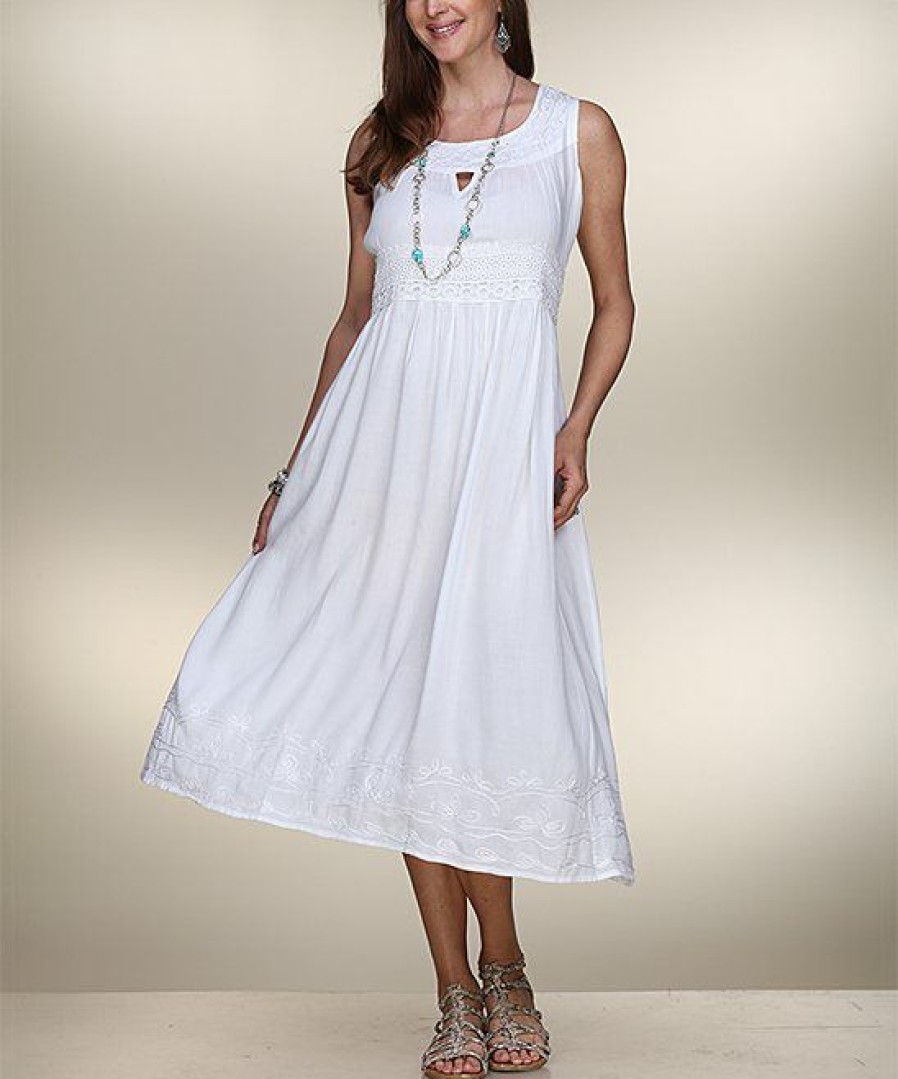 Women * | Ananda'S Collection | White Semi-Sheer Lace Keyhole Dress Women