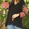 Women * | Ananda'S Collection | Black & Coral Abstract Peasant Top Women