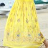 Women * | Ananda'S Collection | Yellow Floral Drawstring Maxi Skirt Women