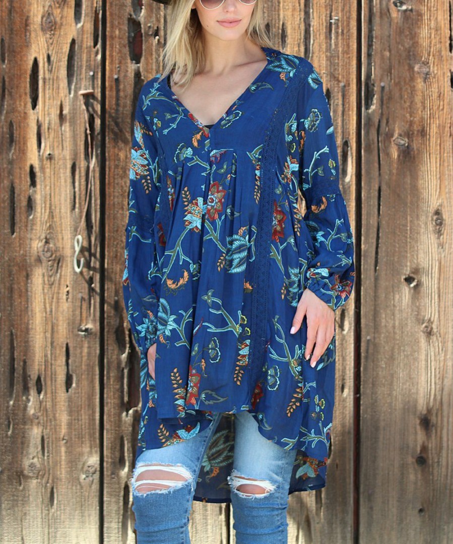 Women * | Ananda'S Collection | Navy Floral Balloon-Sleeve Shift Dress Women & Plus