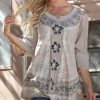 Women * | Ananda'S Collection | Beige Floral V-Neck Tunic Women