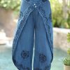 Women * | Ananda'S Collection | Denim Blue Embroidered Wide-Leg Pants Women