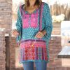 Women * | Ananda'S Collection | Pink & Teal Patchwork Three-Quarter Sleeve Tunic Women