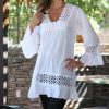 Women * | Ananda'S Collection | White Semisheer Lace-Inlay Square Neck Tunic Women